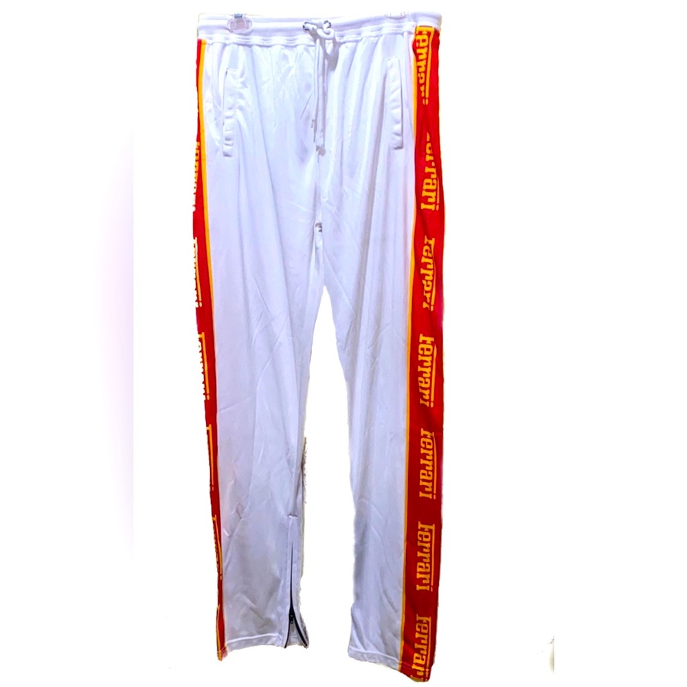 MEN EUROLUX FERRARI JOGGERS SZ XXXL WHITE/RED/YELLOW ANKLE ZIP